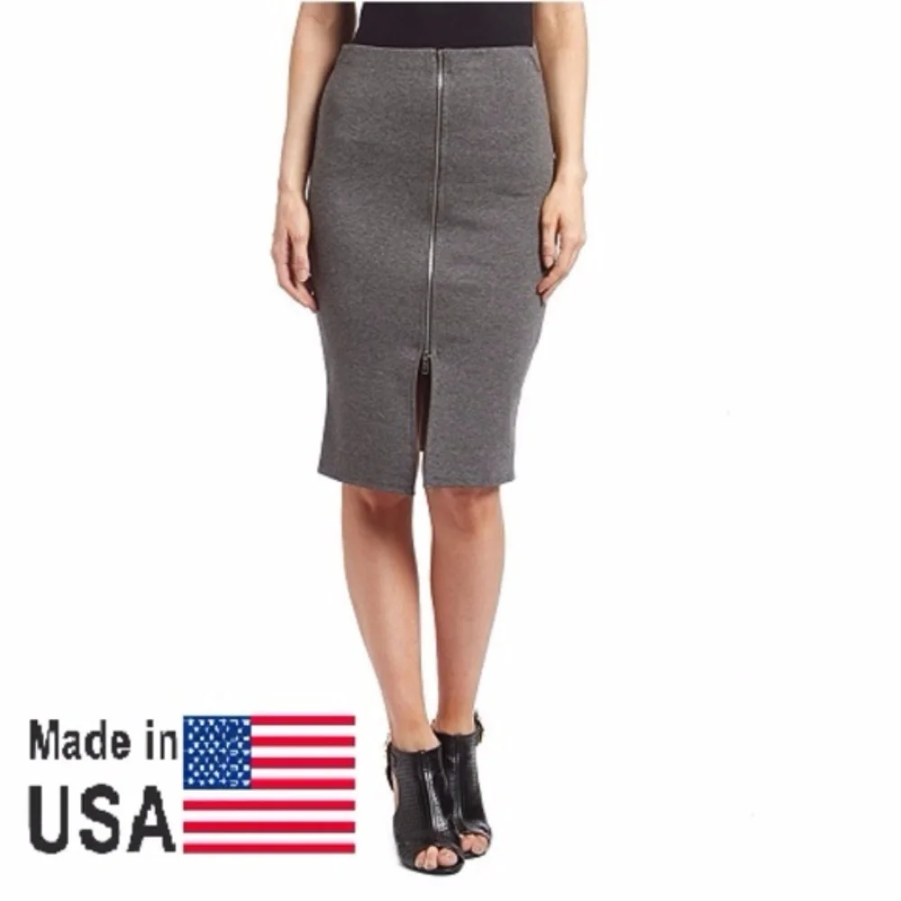 Pencil Front Zipper Skirt, SK-401, Charcoal